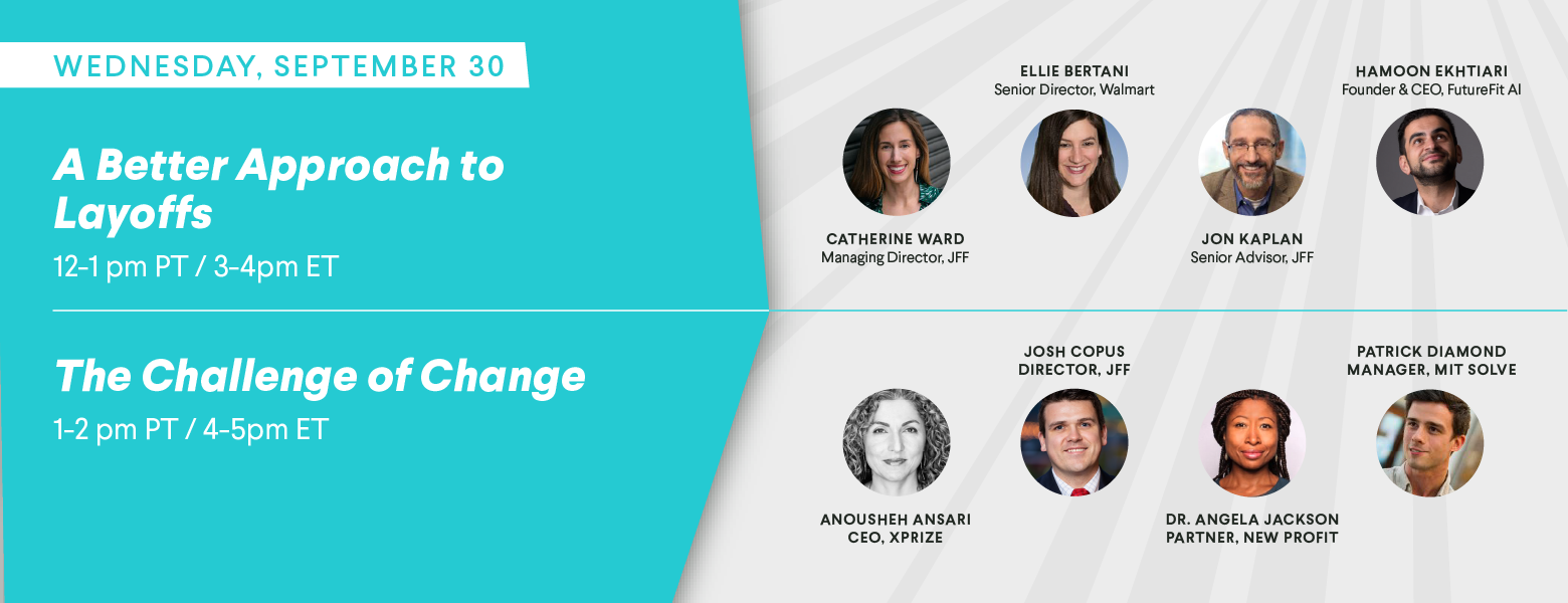 Graphic featuring a webinar schedule with speaker photos and names, including topics