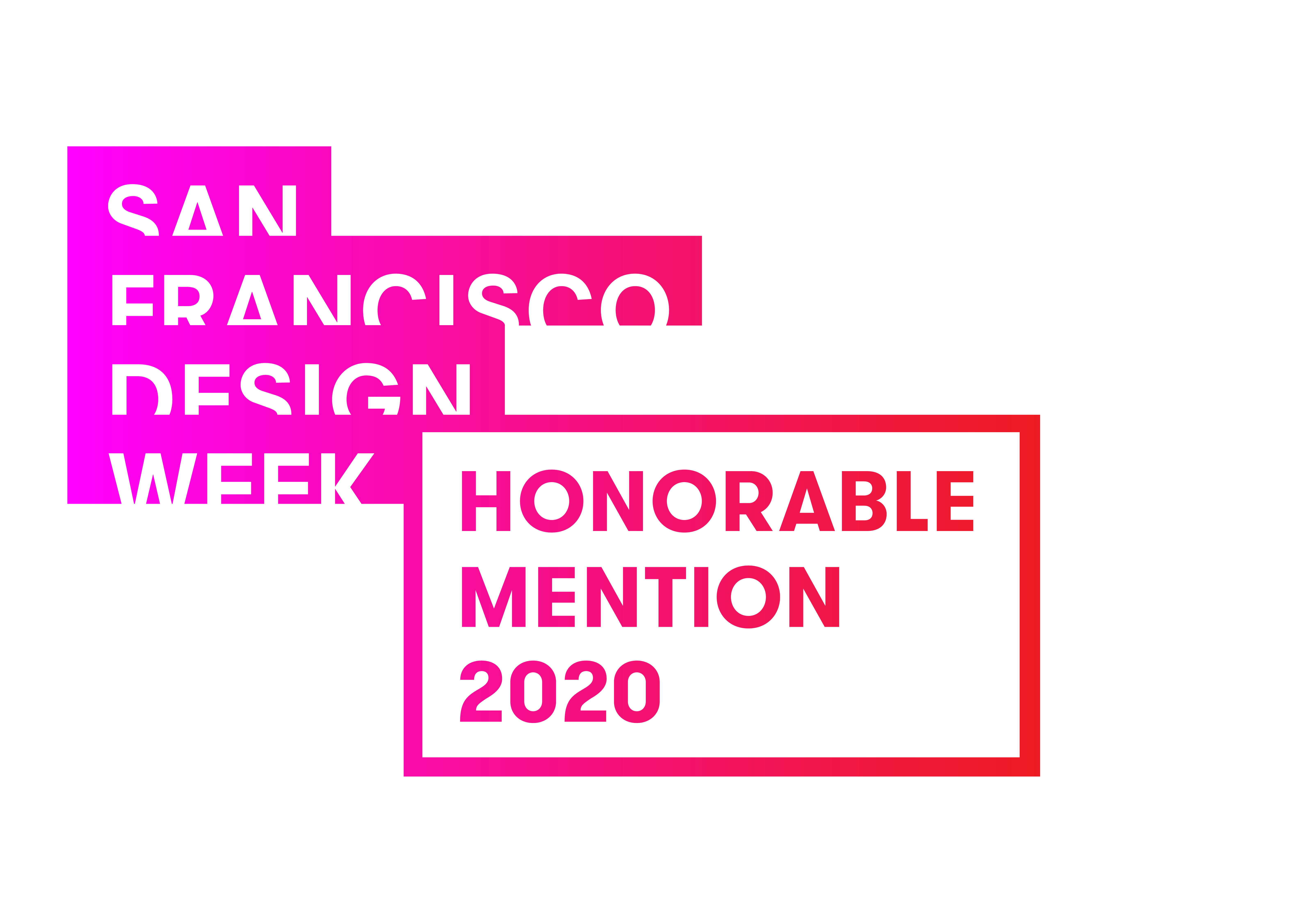 San Francisco Design Week Honorable Mention 2020 logo in pink and red gradient.
