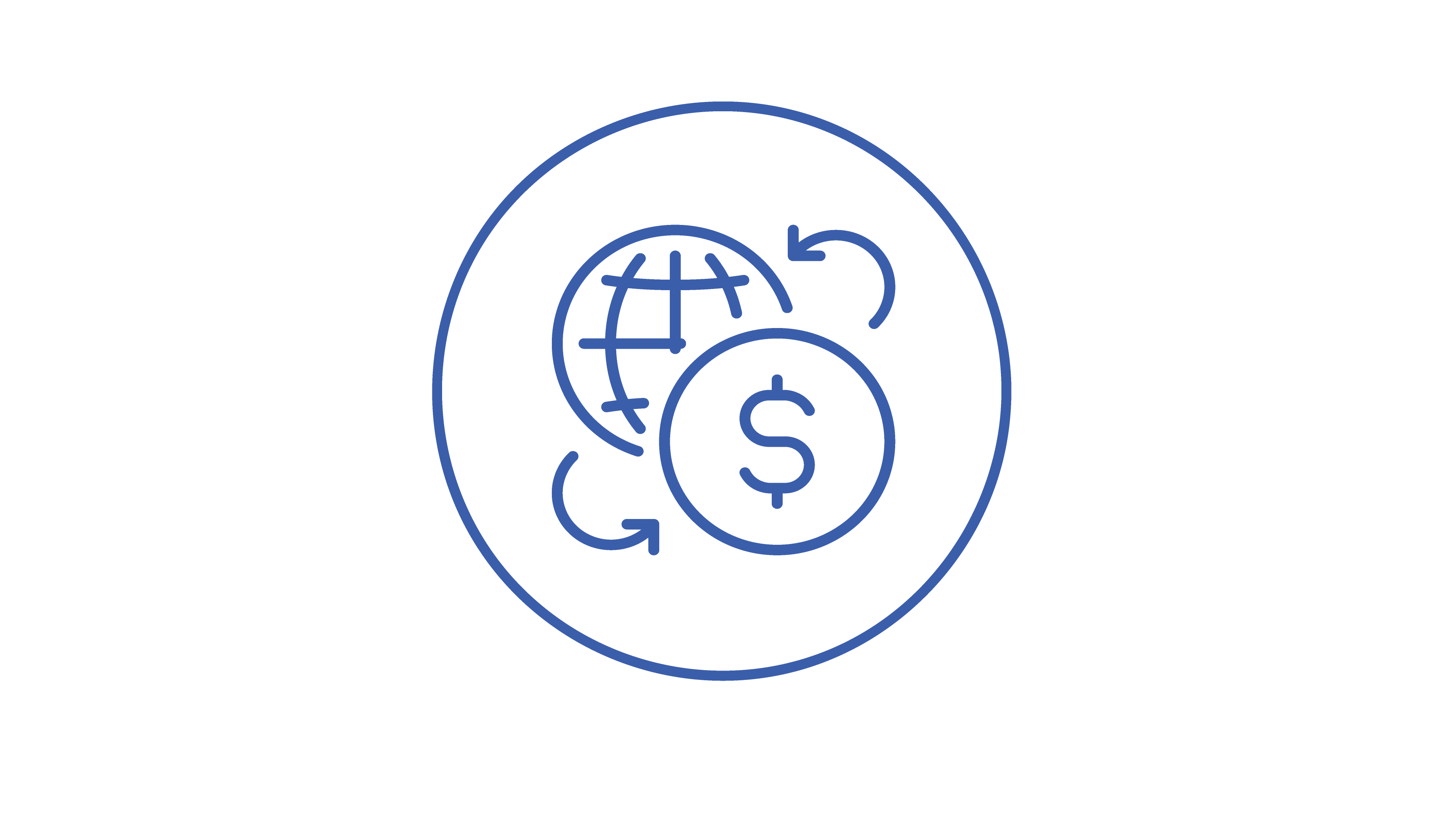 Icon depicting a globe and dollar sign with arrows, symbolizing global finance or currency exchange.