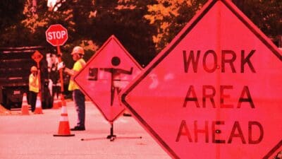 Road construction site with 