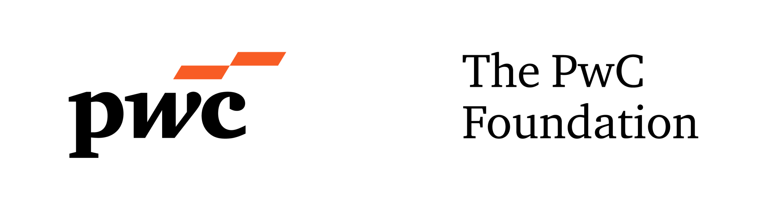 The image shows the PwC Foundation logo, with "pwc" in bold black letters and two orange rectangles, next to the text "The PwC Foundation" in black.