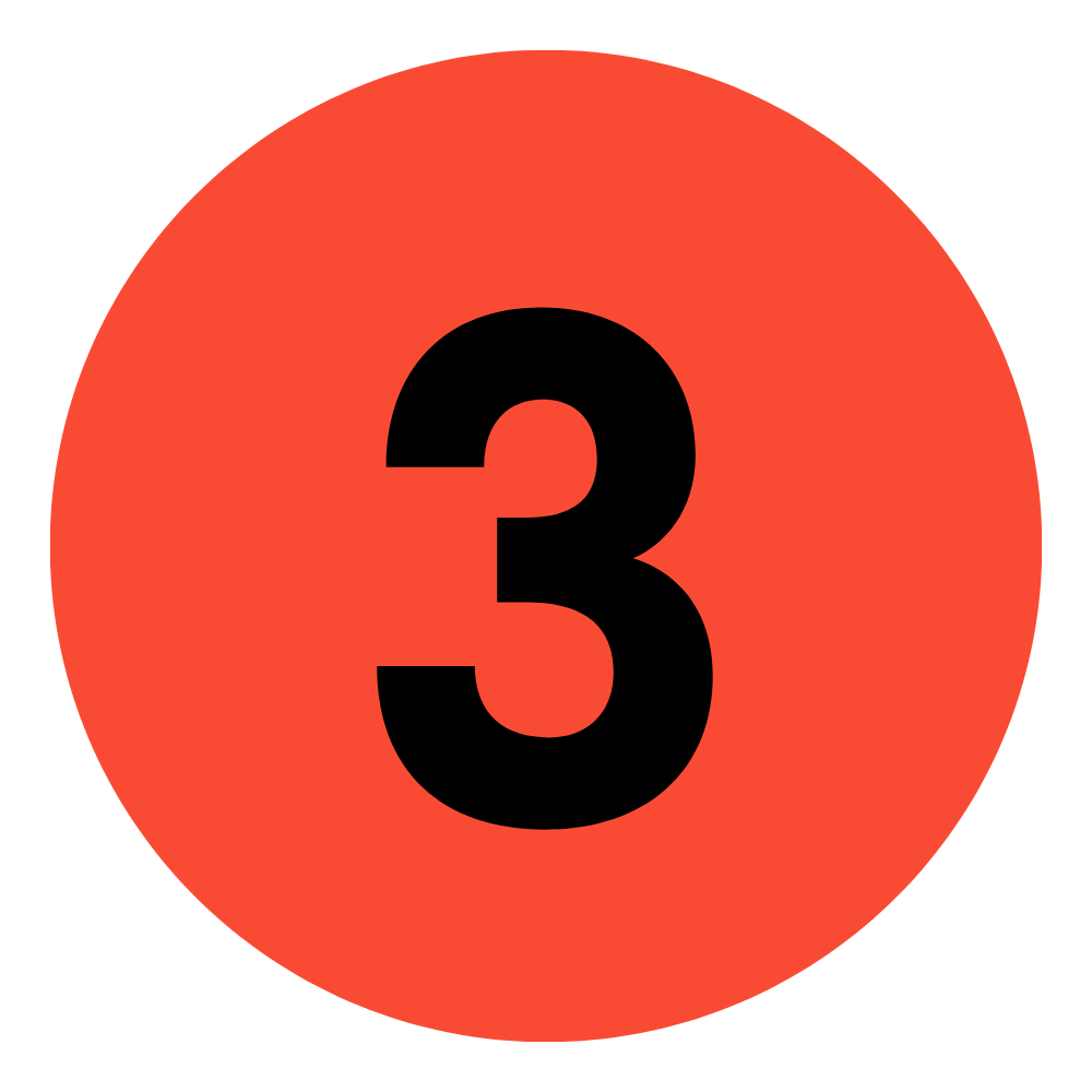A large red circle with the number 3 in bold black text at the center.