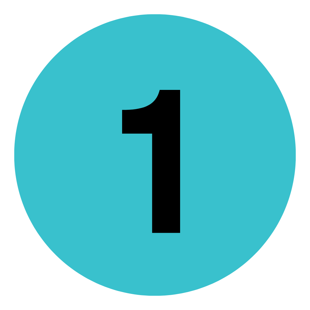 A large black number 1 is centered on a turquoise circle.