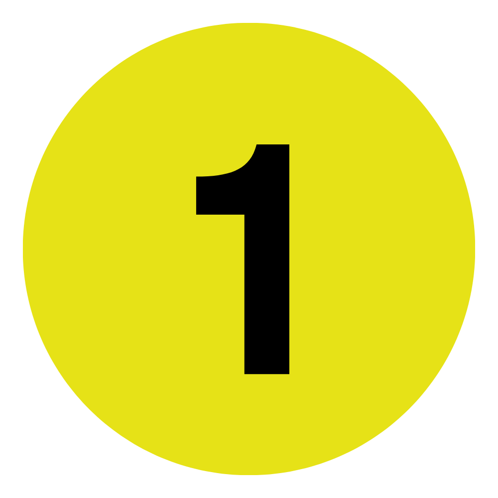 A yellow circle with a large black number 1 in the center.