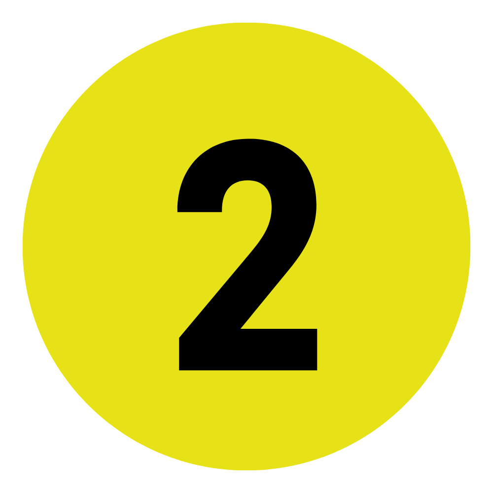 A yellow circle with a large black number 2 in the center.