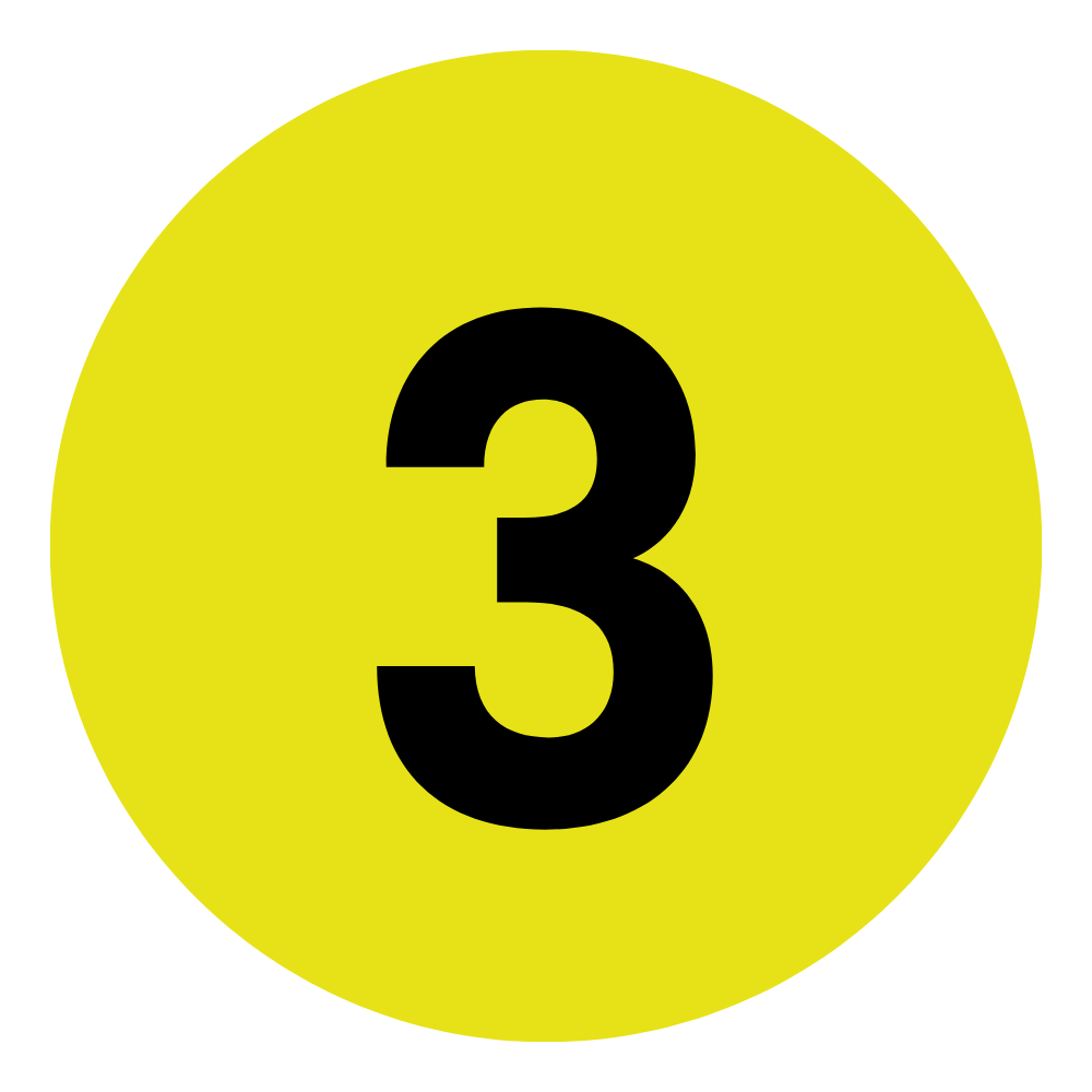 A yellow circle with a large black number 3 in the center.