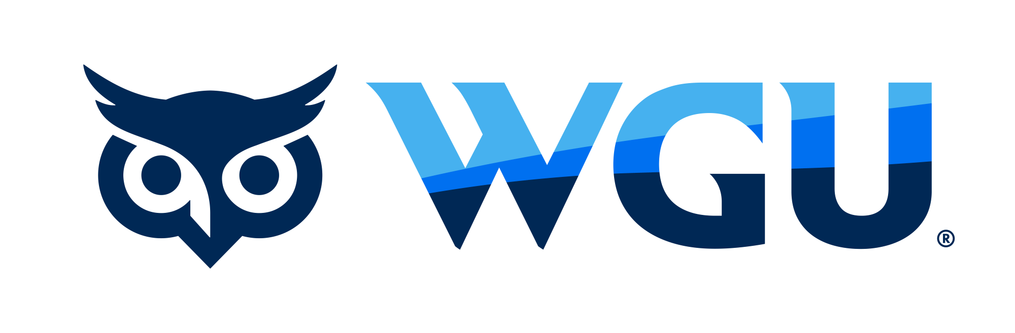 WGU logo featuring a stylized owl head to the left of the letters 