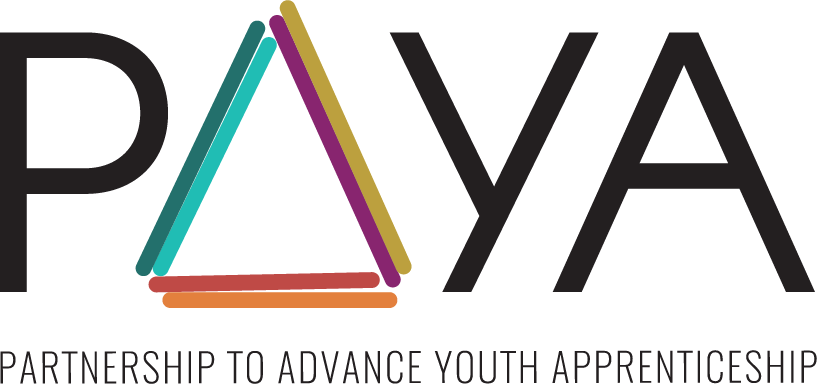 PAYA logo with a multicolored triangle as the letter "A". Text below reads: "Partnership to Advance Youth Apprenticeship.