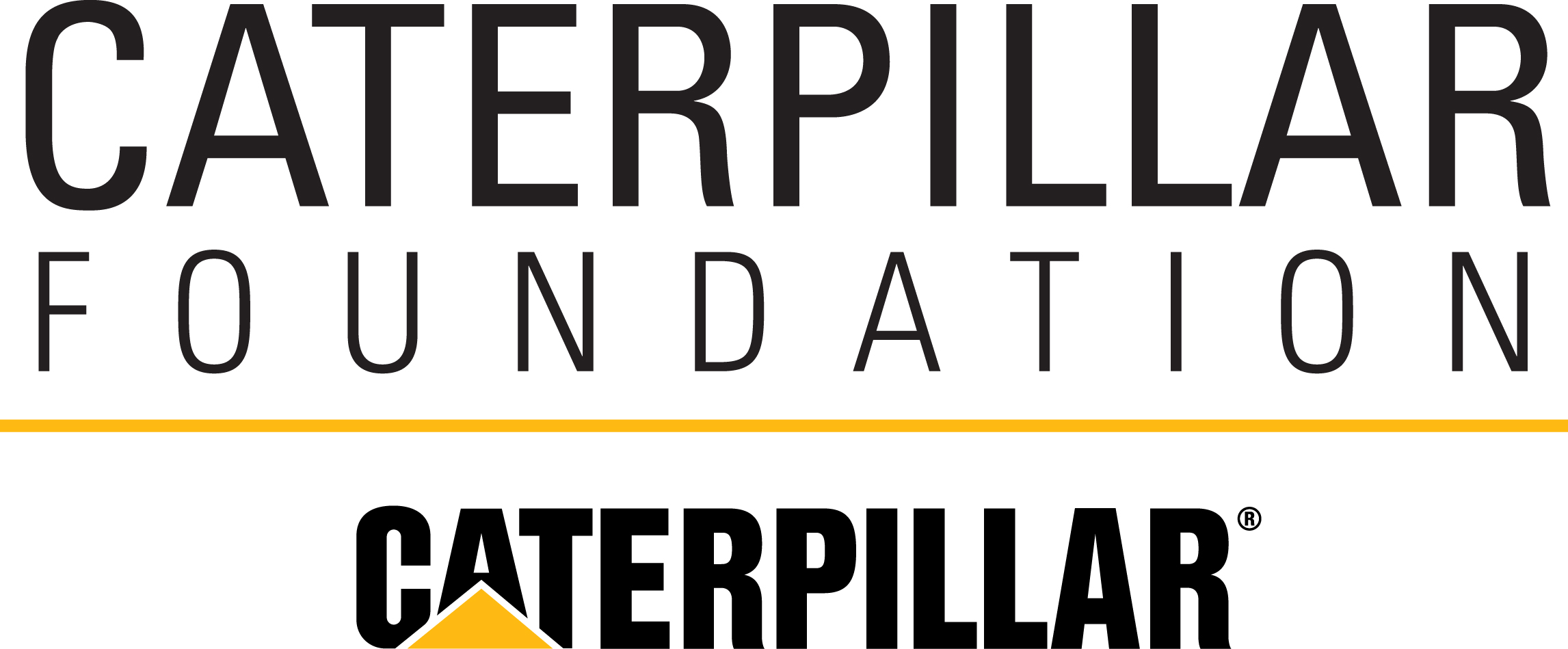Caterpillar Foundation logo with the word "CATERPILLAR" above "FOUNDATION" in bold text, featuring a yellow horizontal line and the Caterpillar company logo below.