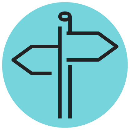 Black outline of a two-way street sign on a light blue circular background.